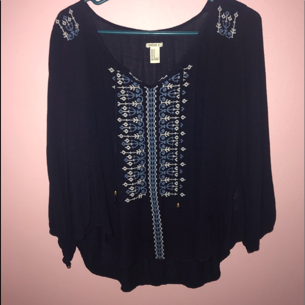 Forever 21 Navy Patterned Blouse